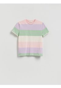 Reserved - Bawełniany t-shirt w paski - lawendowy. Kolor: fioletowy. Materiał: bawełna. Wzór: paski