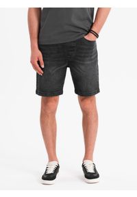 Ombre Clothing - Męskie szorty z gumką w pasie i efektem sprania – czarne V4 OM-SRDS-0192 - XXL. Okazja: na co dzień. Kolor: czarny. Materiał: skóra, denim, elastan, bawełna, materiał. Sezon: lato. Styl: elegancki, casual #9