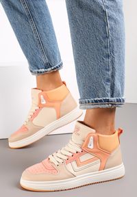 Renee - Biało-Pomarańczowe Sneakersy Maeramia. Nosek buta: okrągły. Zapięcie: sznurówki. Kolor: pomarańczowy. Obcas: na obcasie. Wysokość obcasa: niski #1