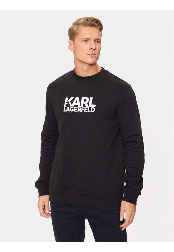 Karl Lagerfeld - KARL LAGERFELD Bluza 705091 544917 Czarny Regular Fit. Typ kołnierza: dekolt w karo. Kolor: czarny. Materiał: bawełna