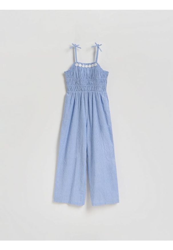 Reserved - Kombinezon na ramiączkach w paski - niebieski. Kolor: niebieski. Materiał: bawełna. Długość rękawa: na ramiączkach. Wzór: paski