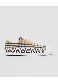 Burberry - BURBERRY - Trampki w kratkę z logo Vintage Check. Nosek buta: okrągły. Kolor: brązowy. Materiał: jeans, guma, materiał. Wzór: kratka. Styl: vintage #7