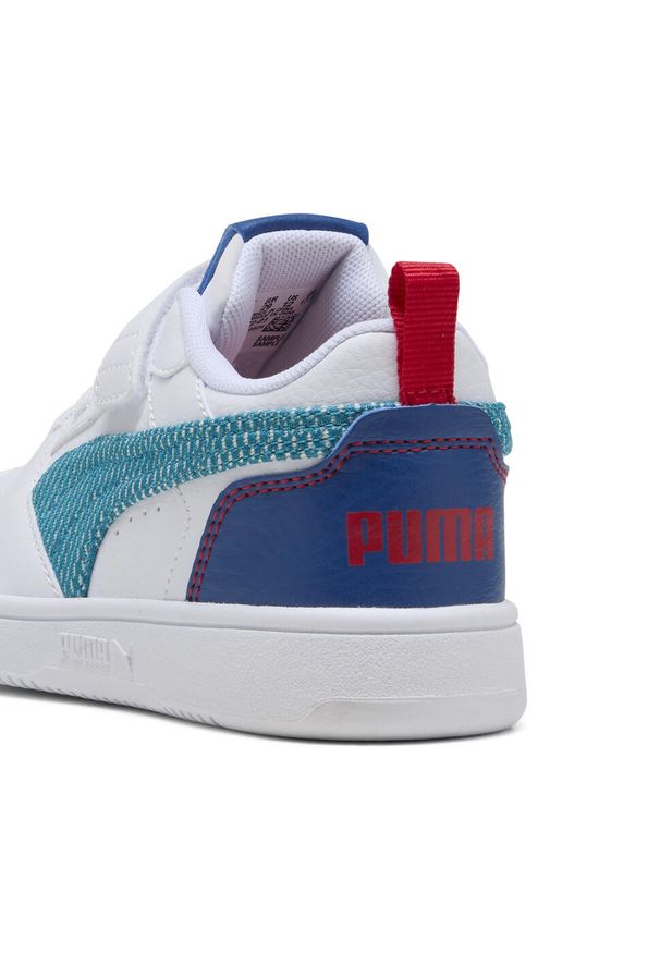 Puma - Dziecięce sneakersy Rebound V6 Low Run Fun PUMA White Tropical Blue Clyde Royal. Kolor: niebieski, wielokolorowy, biały. Sezon: lato. Sport: bieganie