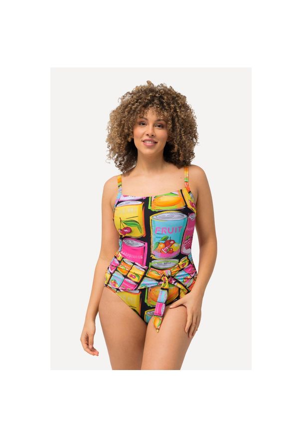 ULLA POPKEN - Damski Kostium kąpielowy owoce w puszce miękkie miseczki z recyklingu. Kolekcja: plus size. Kolor: czarny. Materiał: poliamid