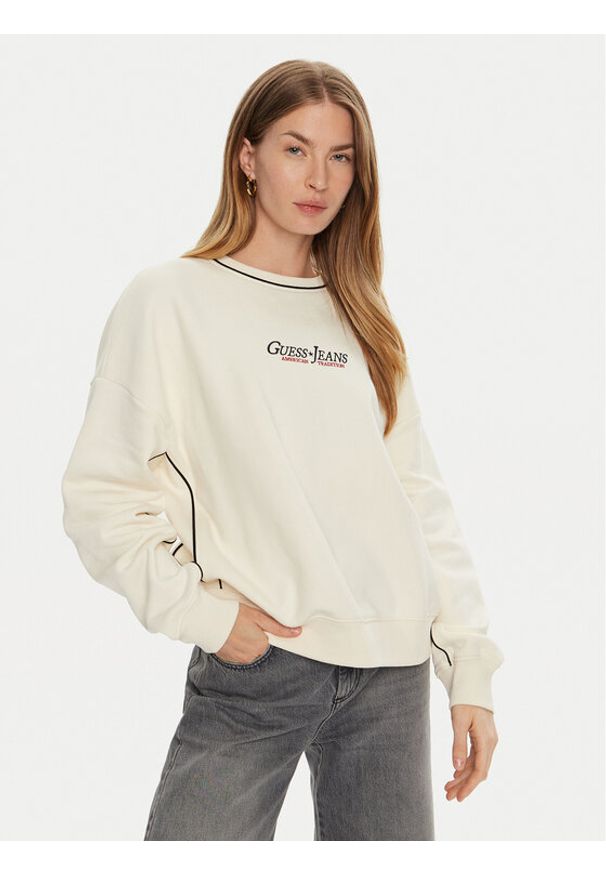 Guess Bluza W4BQ18 KC811 Écru Regular Fit. Materiał: bawełna
