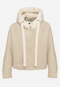 Born2be - Beżowa Przejściowa Kurtka z Rękawami Typu Nietoperz i Kapturem Alinee. Okazja: na spacer. Kolor: beżowy. Materiał: jeans. Sezon: jesień, wiosna. Styl: klasyczny
