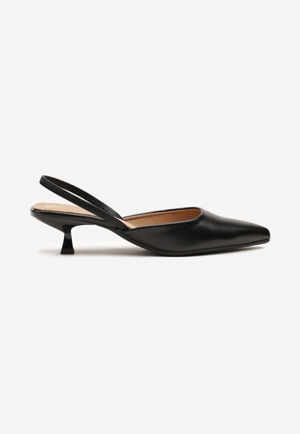 Renee - Czarne Sandały na Kaczuszce Typu Slingback Donariel. Okazja: na co dzień. Kolor: czarny. Materiał: jeans. Obcas: na szpilce. Styl: klasyczny, elegancki, wizytowy, casual. Wysokość obcasa: średni