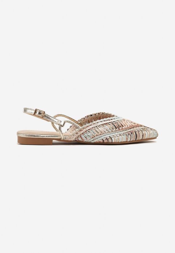 Renee - Ciemnobeżowe Sandały Typu Slingback z Metaliczną Nicią i Plecioną Cholewką Nilavalia. Okazja: na co dzień. Zapięcie: sprzączka. Kolor: beżowy. Styl: elegancki, casual