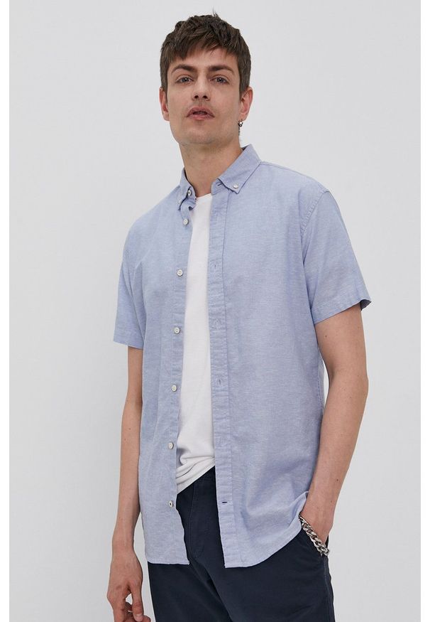 Jack & Jones - Koszula. Okazja: na co dzień. Typ kołnierza: button down. Kolor: fioletowy. Długość rękawa: krótki rękaw. Długość: krótkie. Styl: casual
