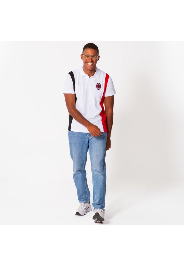 AC MILAN - Koszulka polo męska AC Milan. Typ kołnierza: polo. Kolor: biały. Materiał: bawełna. Sport: piłka nożna