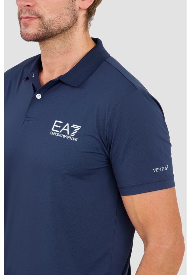 EA7 Emporio Armani - EA7 Granatowa męska koszulka polo Ventus 7, Rozmiar M. Typ kołnierza: polo. Kolor: niebieski