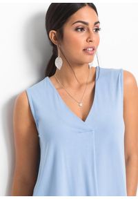 bonprix - Top z miękkiej mieszanki wiskozy. Typ kołnierza: dekolt w serek. Kolor: niebieski. Materiał: wiskoza. Styl: elegancki #3