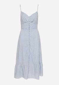 Born2be - Niebieska Sukienka Rozkloszowana na Ramiączkach z Guzikami z Wiskozą Efrinelle. Okazja: na co dzień. Typ kołnierza: dekolt w kształcie V. Kolor: niebieski. Materiał: wiskoza. Długość rękawa: na ramiączkach. Typ sukienki: rozkloszowane. Styl: casual, elegancki #4