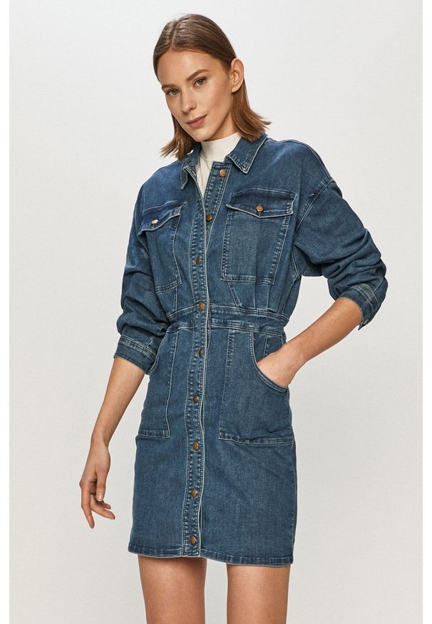 TALLY WEIJL - Tally Weijl - Sukienka jeansowa. Okazja: na co dzień. Kolor: niebieski. Materiał: jeans. Długość rękawa: długi rękaw. Typ sukienki: proste. Styl: casual