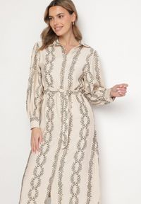 Born2be - Beżowa Koszulowa Sukienka z Wiskozy z Wiązanym Paskiem Zdobiona Haftem Rallisia. Okazja: na co dzień. Kolor: beżowy. Materiał: wiskoza. Wzór: aplikacja, haft. Typ sukienki: koszulowe. Styl: klasyczny, casual, elegancki #2