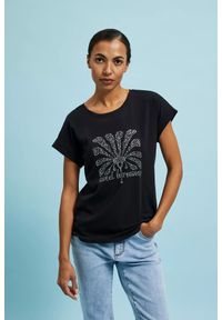 MOODO - T-shirt z nadrukiem i okrągłym dekoltem czarny. Kolor: czarny. Wzór: nadruk