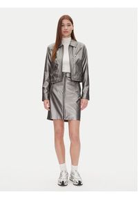 DKNY Kurtka z imitacji skóry P4JJ6XJA Srebrny Regular Fit. Kolor: srebrny. Materiał: skóra