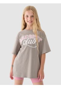 4f - 4F T-shirt z nadrukiem dziewczęcy - szary 158 (12-13 lat). Okazja: na co dzień. Kolor: szary. Materiał: bawełna, jersey, dzianina. Długość rękawa: krótki rękaw. Długość: krótkie. Wzór: nadruk. Sezon: lato. Styl: sportowy, klasyczny, casual