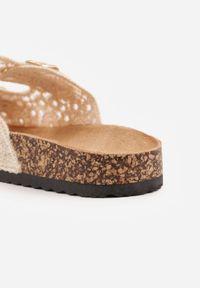 Renee - Beżowe Szydełkowe Klapki z Paskami ze Sprzączkami na Podeszwie z Imitacji Korka Elriess. Okazja: na co dzień. Kolor: beżowy. Materiał: jeans. Wzór: paski, ażurowy. Styl: boho, klasyczny, casual #9