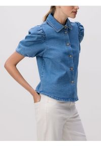 Reserved - Jeansowa koszula z bufiastymi rękawami - niebieski. Kolor: niebieski. Materiał: jeans #1