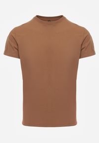 Born2be - Brązowa Gładka Koszulka T-shirt z Bawełny o Prostym Kroju Sarusa. Okazja: na co dzień, na randkę. Kolor: brązowy. Materiał: bawełna. Wzór: gładki. Styl: casual, klasyczny #1