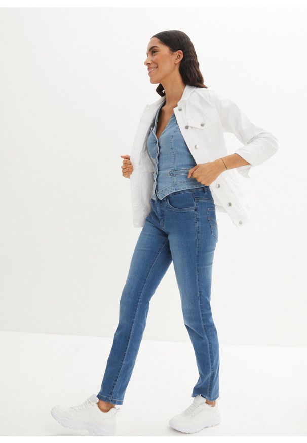bonprix - Dżinsy ze stretchem Straight, mid waist. Kolor: niebieski