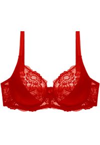 Intica - Biustonosz koronkowy push-up z efektem dekoltu Edda. Kolor: czerwony. Materiał: koronka. Rodzaj stanika: push-up. Wzór: koronka