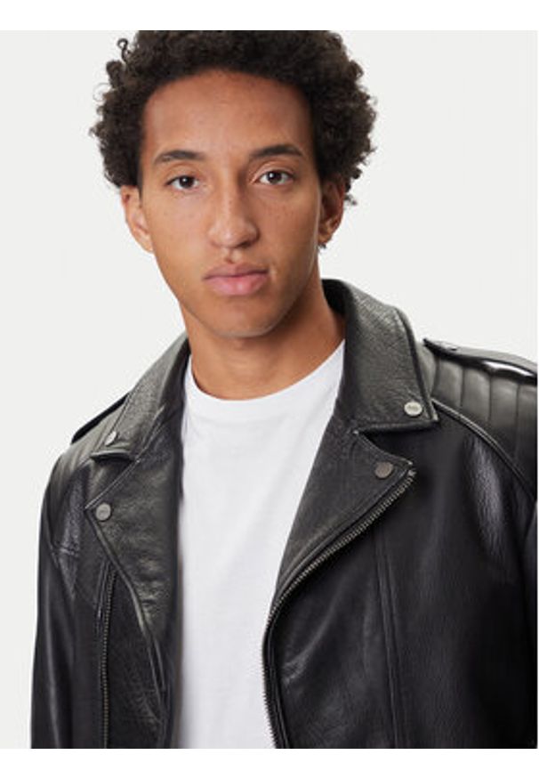 Hugo - HUGO Kurtka skórzana Lowis-6 50542108 Czarny Regular Fit. Kolor: czarny. Materiał: skóra