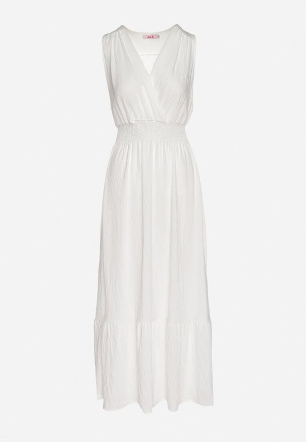 Born2be - Biała Sukienka o Rozkloszowanym Kroju Bez Rękawów z Kopertowym Dekoltem Filoria. Typ kołnierza: dekolt kopertowy. Kolor: biały. Długość rękawa: bez rękawów. Typ sukienki: kopertowe. Styl: elegancki