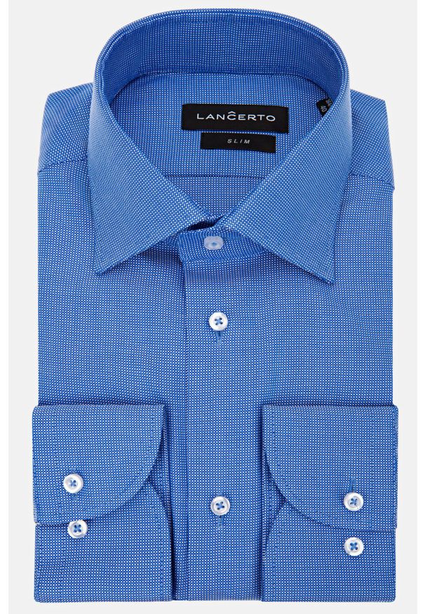 Lancerto - Koszula Niebieska w Mikrowzór Vanessa. Kolor: niebieski. Materiał: bawełna