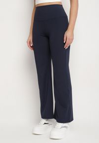 Born2be - Granatowe Legginsy Dzwony z Wysokim Stanem i Szeroką Gumką w Talii Idoreia. Okazja: na co dzień. Stan: podwyższony. Kolor: niebieski. Styl: casual, elegancki