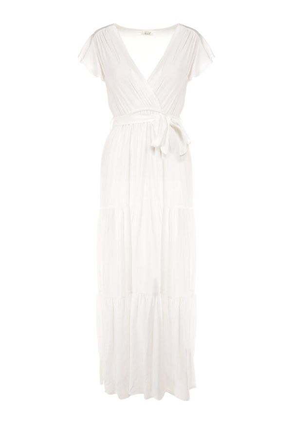 Born2be - Biała Sukienka Cephemus. Kolor: biały. Materiał: materiał. Wzór: gładki, jednolity. Sezon: lato. Typ sukienki: kopertowe, rozkloszowane. Styl: wakacyjny. Długość: maxi