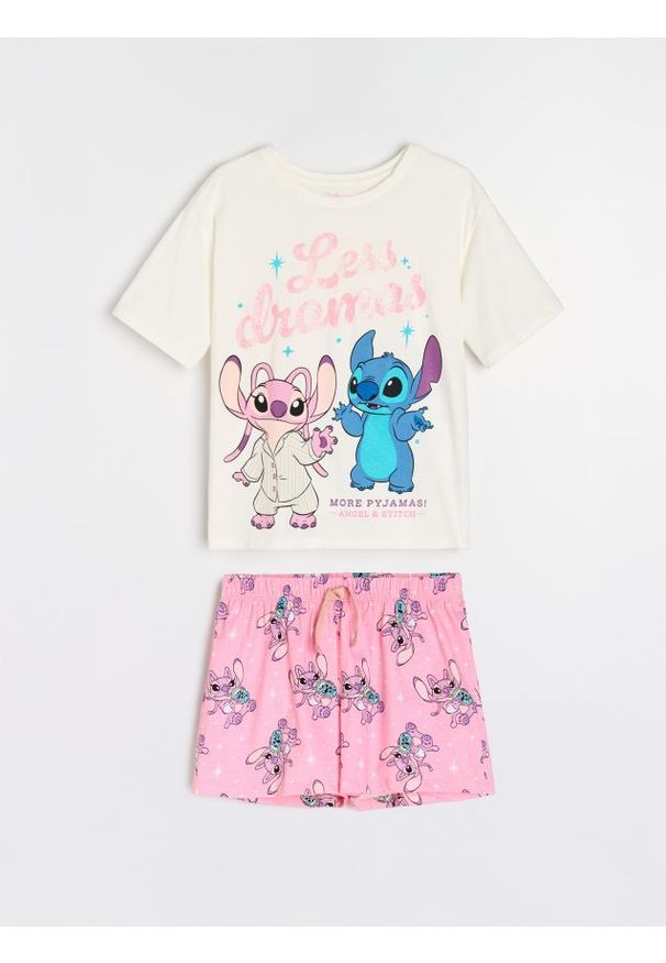 Sinsay - Piżama dwuczęściowa Stitch - kremowy. Kolor: kremowy