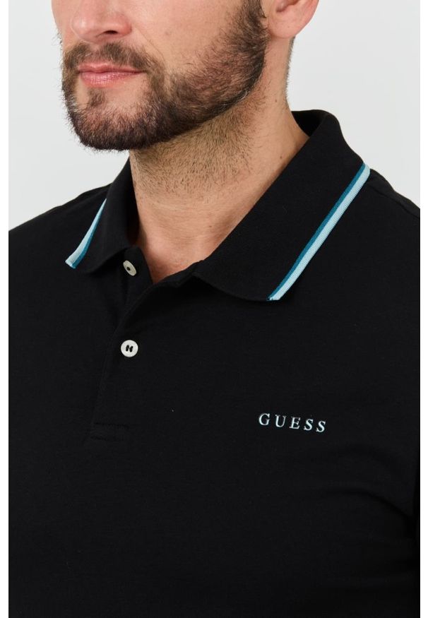 Guess - GUESS Czarne męskie polo Lyle, Rozmiar XXL. Typ kołnierza: polo. Kolor: czarny