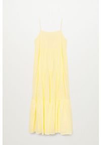mango - Mango Sukienka COTTON kolor żółty maxi rozkloszowana. Kolor: żółty. Materiał: bawełna, materiał. Długość rękawa: na ramiączkach. Typ sukienki: rozkloszowane. Długość: maxi #9