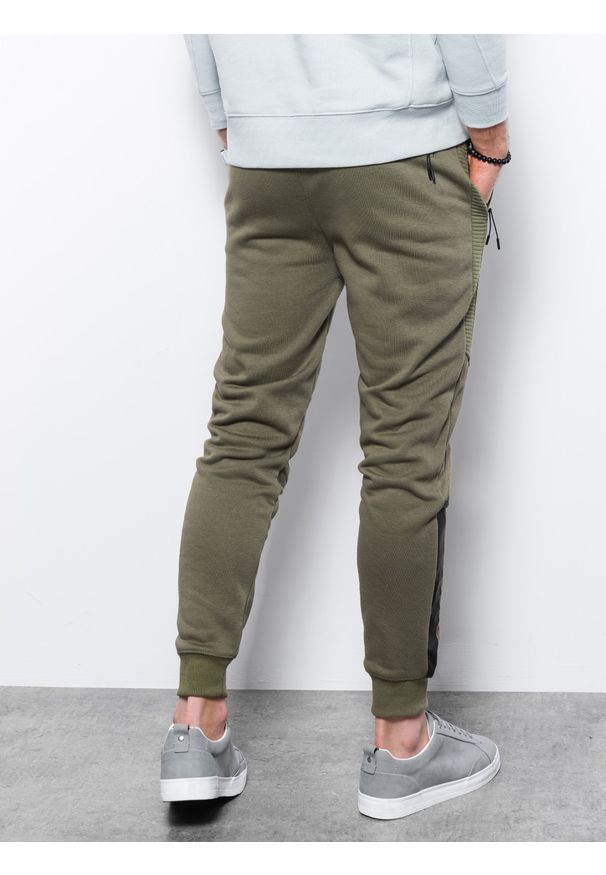 Ombre Clothing - Spodnie męskie dresowe P920 - khaki - XXL. Kolor: brązowy. Materiał: dresówka