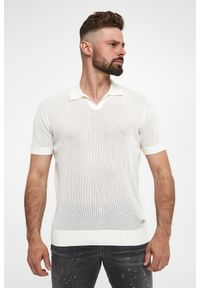 Karl Lagerfeld - Polo męskie z dzianiny ażurowej KARL LAGERFELD. Typ kołnierza: polo. Materiał: dzianina. Wzór: ażurowy #4