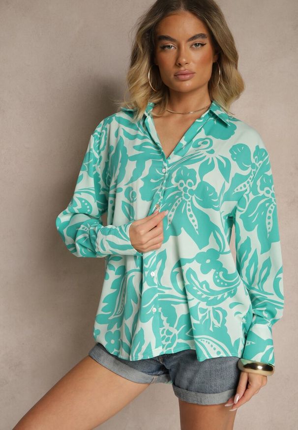 Renee - Niebieska Koszula Oversize w Kwiatowy Print Boinea. Kolor: niebieski. Wzór: kwiaty, nadruk