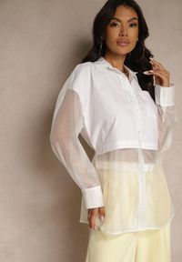 Renee - Biała Koszula Ozdobiona Przezroczystymi Rękawami Tilaria. Okazja: na co dzień. Kolor: biały. Materiał: jeans. Wzór: aplikacja. Sezon: lato. Styl: casual