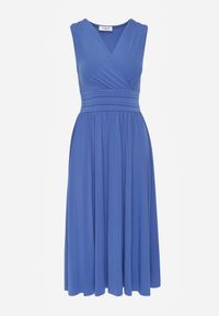 Born2be - Niebieska Sukienka Midi Bez Rękawów z Plisowanym Dołem Dreana. Kolor: niebieski. Długość rękawa: bez rękawów. Styl: elegancki. Długość: midi #3