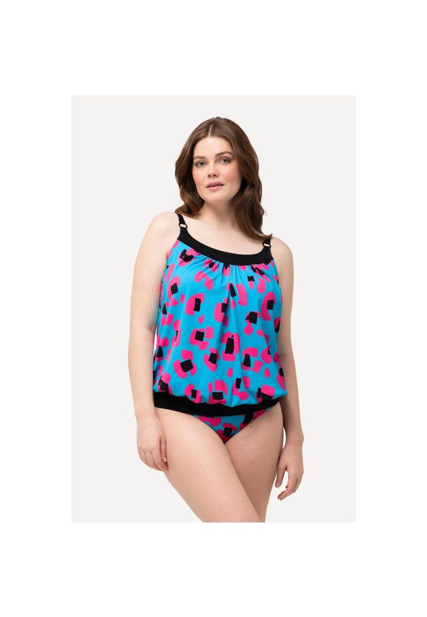 ULLA POPKEN - Damskie Tankini neonowy wzór w panterkę miękkie miseczki ramiączka z regulacją. Kolekcja: plus size. Kolor: niebieski. Materiał: poliamid, materiał, elastan. Wzór: motyw zwierzęcy