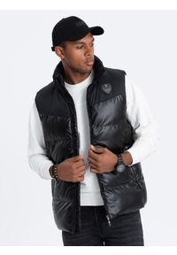Ombre Clothing - Pikowany męski bezrękawnik z łączonych strukturalnych materiałów – czarny V1 - Rozmiar: S/M. Kolor: czarny. Materiał: materiał. Długość rękawa: bez rękawów. Długość: długie