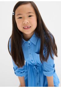 bonprix - Sukienka koszulowa z lejącej wiskozy. Kolor: niebieski. Materiał: wiskoza. Sezon: lato. Typ sukienki: koszulowe #2