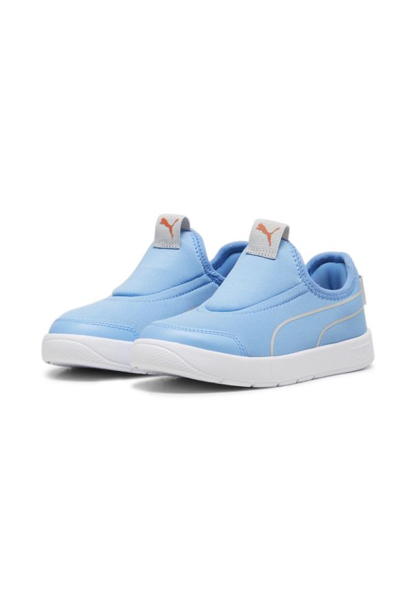 Puma - Buty do chodzenia dla dzieci Courtflex v3 Slip On PUMA Peach Smoothie. Zapięcie: bez zapięcia. Kolor: wielokolorowy, niebieski, szary. Sport: turystyka piesza