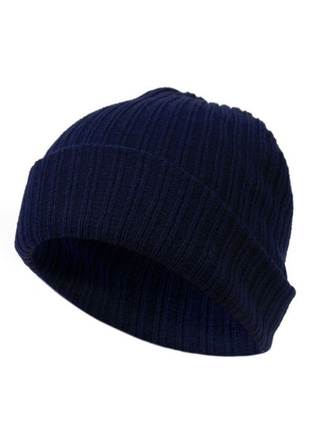 Pako Jeans - Granatowa Męska Czapka, Prążkowana Beanie, Jesienno-Zimowa. Kolor: niebieski. Materiał: akryl. Sezon: jesień, zima. Styl: klasyczny