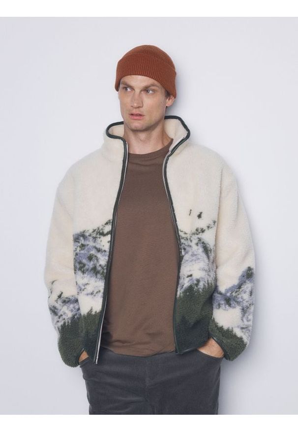Reserved - Bluza sherpa ze stójką - wielobarwny. Typ kołnierza: kołnierzyk stójkowy. Materiał: dzianina