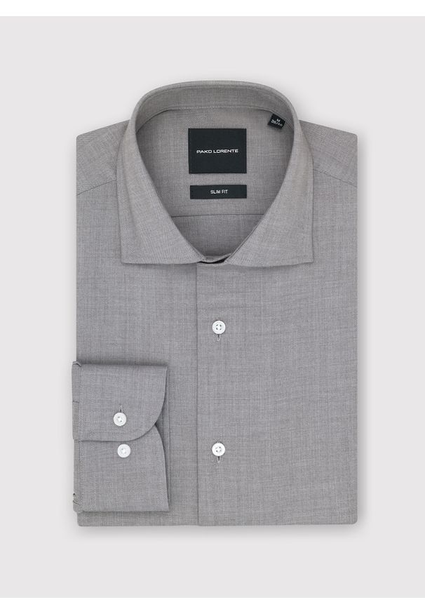 Pako Lorente - PAKO LORENTE – Szara koszula męska. Kolor: szary. Materiał: poliester, elastan, wiskoza. Długość rękawa: długi rękaw. Długość: długie