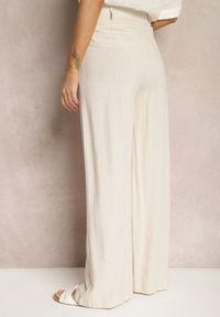 Renee - Beżowe Szerokie Spodnie High Waist z Lnu i Wiskozy Apoises. Okazja: na co dzień. Stan: podwyższony. Kolor: beżowy. Materiał: wiskoza, len. Długość: długie. Sezon: lato. Styl: casual, elegancki
