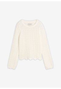 bonprix - Sweter ażurowy. Okazja: na co dzień. Kolor: biały. Długość rękawa: długi rękaw. Długość: długie. Wzór: ażurowy. Styl: casual, elegancki #1