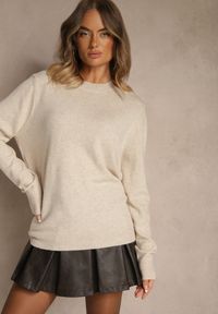 Renee - Beżowy Sweter z Wełną i Bawełną Ozdobiony Ściągaczami Tiosinda. Okazja: na co dzień. Kolor: beżowy. Materiał: wełna, bawełna. Wzór: aplikacja. Styl: casual #3